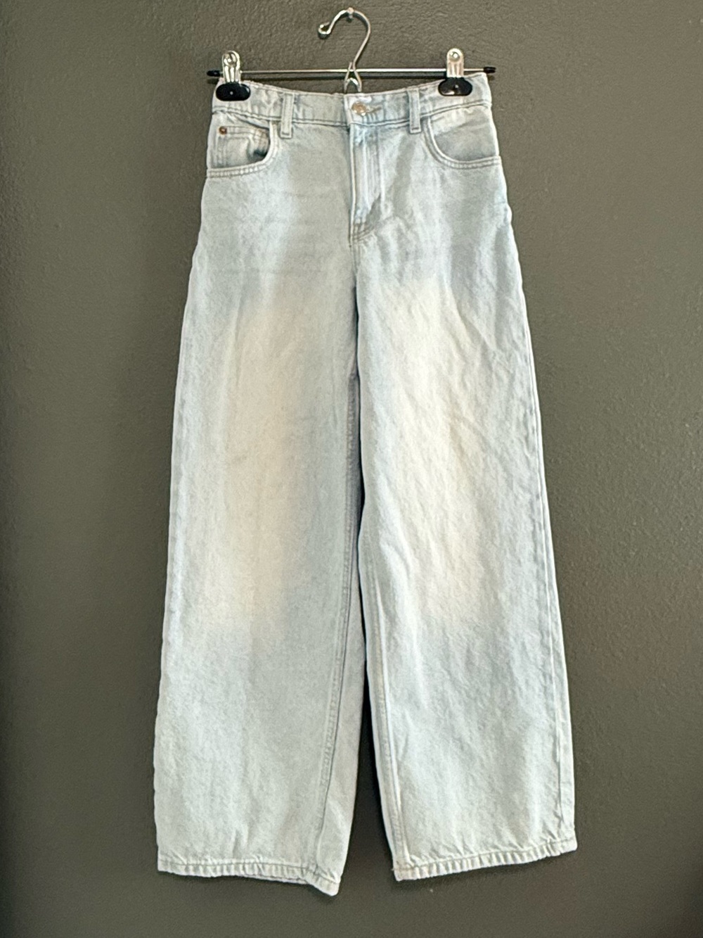 Zara Girls 11/12 Wide-Leg Baggy Light Blue Denim Jeans adj Waist